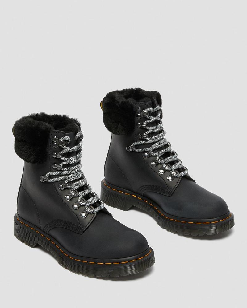 Botas de Invierno Dr Martens 1460 Serena Collar Faux Fur Forro Mujer Negros | MX 507MQZ